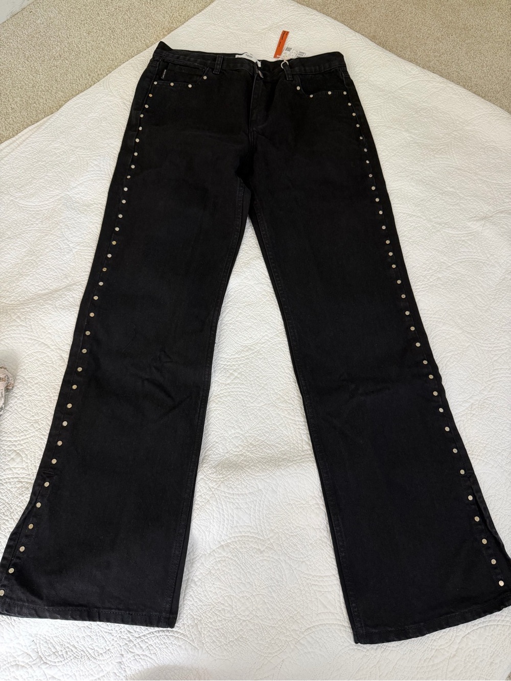 Mango Black Straight Jeans with Metal Stud Accents